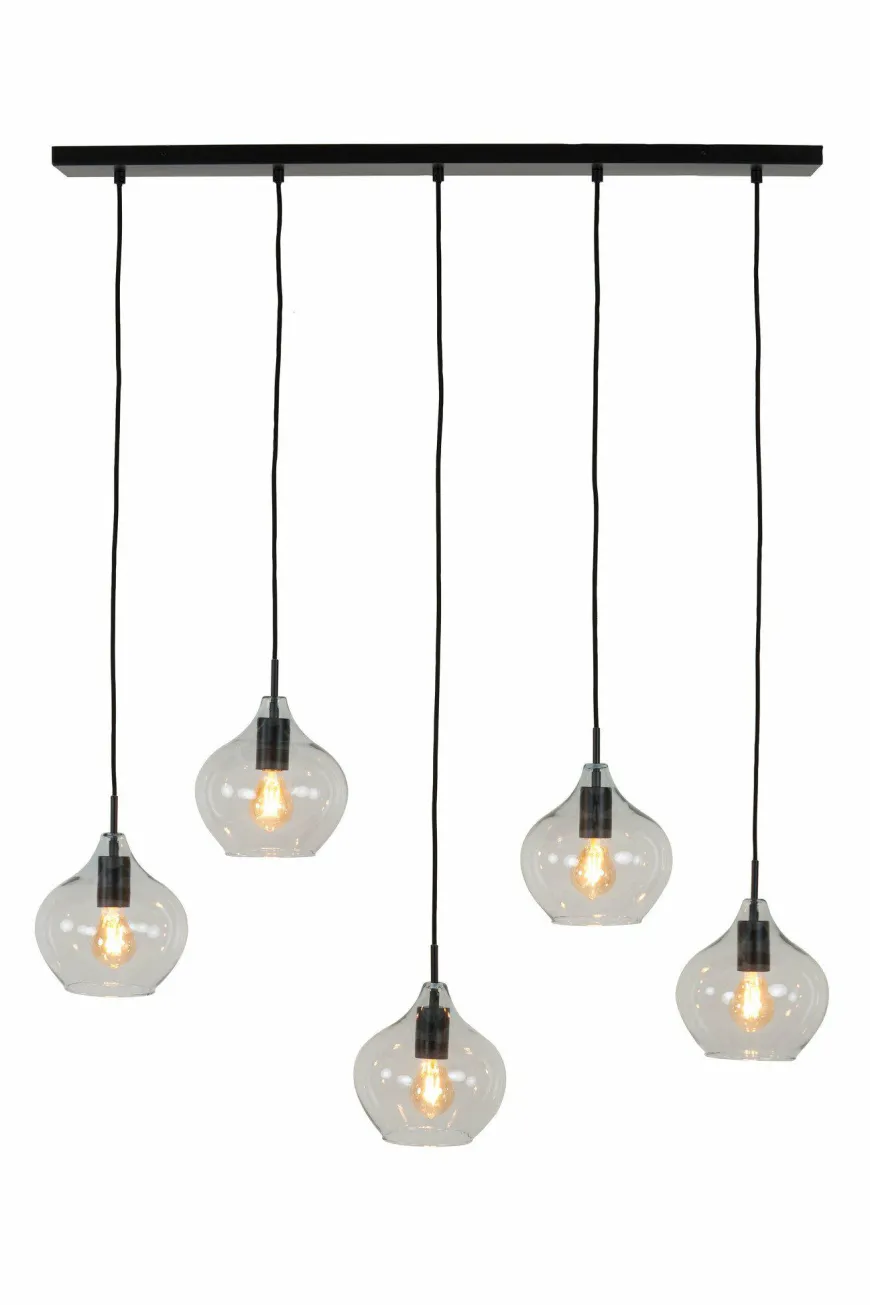 Light en Living Hanglamp 5L 104x20x120 cm RAKEL mat zwart+helder