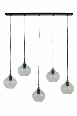 Light en Living Hanglamp 5L 104x20x120 cm RAKEL mat zwart+helder