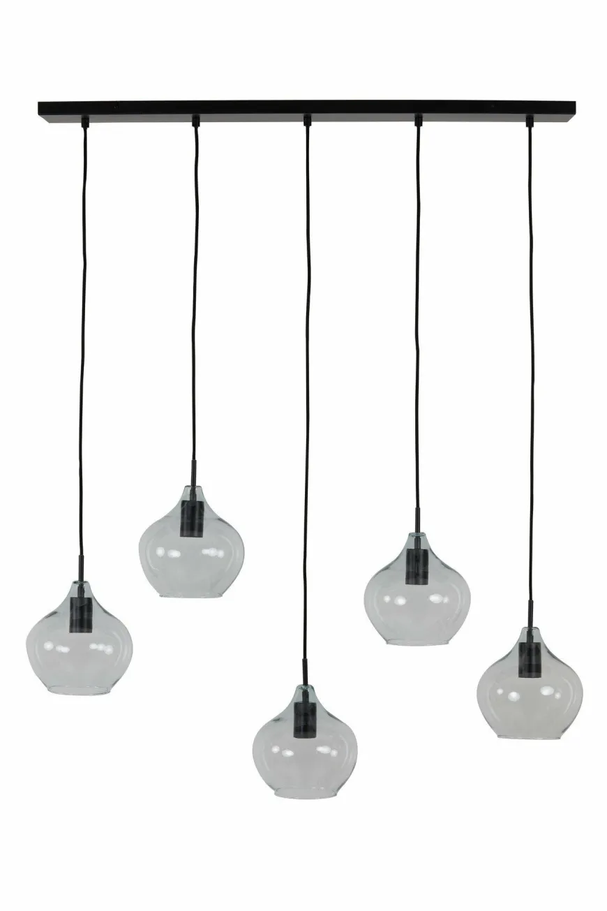 Light en Living Hanglamp 5L 104x20x120 cm RAKEL mat zwart+helder