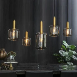 Light en Living Hanglamp 5L 110x22x32 cm LEKAR antiek brons+smoke glas