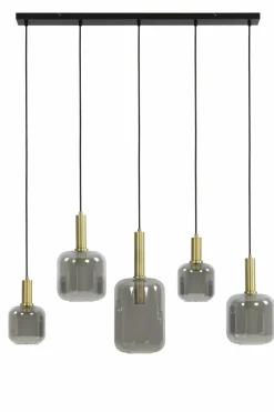 Light en Living Hanglamp 5L 110x22x32 cm LEKAR antiek brons+smoke glas