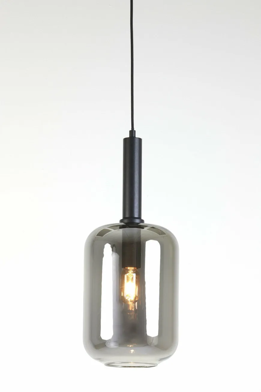 Light en Living Hanglamp Ø22x52 cm LEKAR zwart+smoke glas