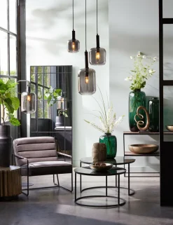 Light en Living Hanglamp Ø22x52 cm LEKAR zwart+smoke glas