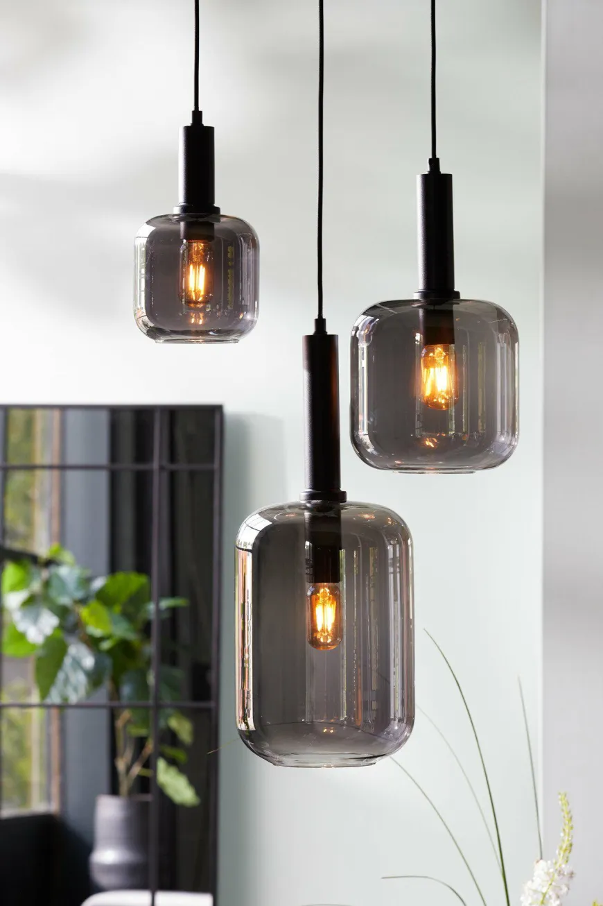 Light en Living Hanglamp Ø22x52 cm LEKAR zwart+smoke glas
