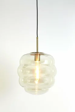 Light en Living Hanglamp MISTY goud+glas amber goud - 2 maten