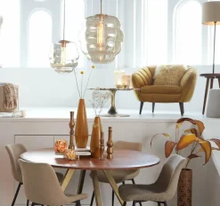 Light en Living Hanglamp MISTY goud+glas amber goud - 2 maten