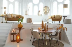 Light en Living Hanglamp MISTY goud+glas amber goud - 2 maten