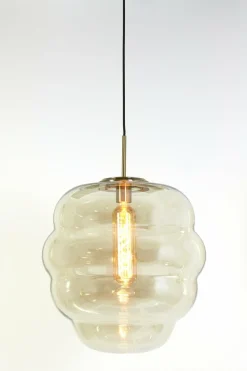 Light en Living Hanglamp MISTY goud+glas amber goud - 2 maten