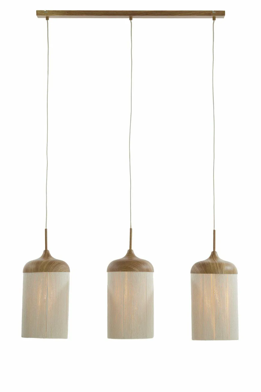 Light en Living Hanglamp 3L 90x22x32 cm DANIA hout print naturel+touw crème