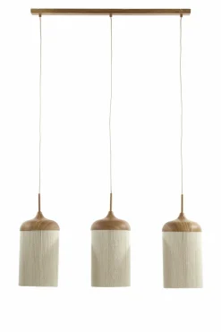 Light en Living Hanglamp 3L 90x22x32 cm DANIA hout print naturel+touw crème