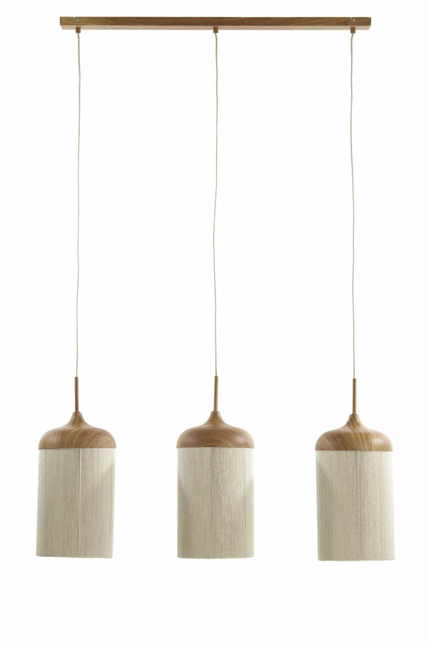 Light en Living Hanglamp 3L 90x22x32 cm DANIA hout print naturel+touw crème