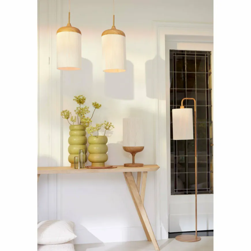 Light en Living Hanglamp 3L 90x22x32 cm DANIA hout print naturel+touw crème