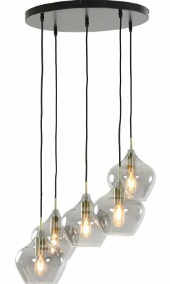 Light en Living Hanglamp 5L Ø61x66 cm RAKEL antiek brons+smoke