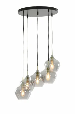 Light en Living Hanglamp 5L Ø61x66 cm RAKEL antiek brons+smoke