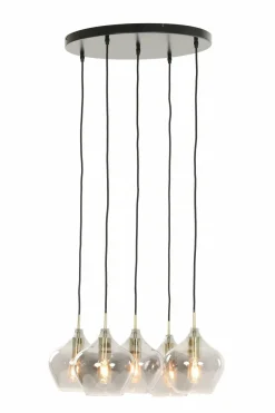 Light en Living Hanglamp 5L Ø61x66 cm RAKEL antiek brons+smoke