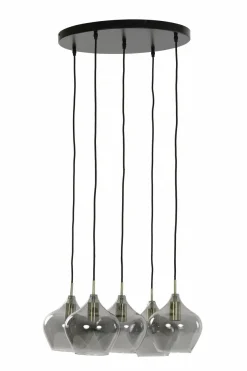 Light en Living Hanglamp 5L Ø61x66 cm RAKEL antiek brons+smoke