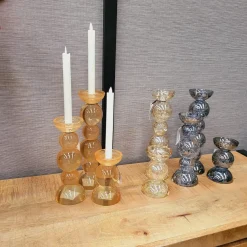 Light en Living Kaarsenhouder Ø9,5x15,5 cm ITINGA glas bubbel smoke