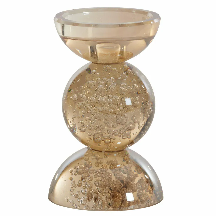 Light en Living Kaarsenhouder ITINGA Ø9,5x15,5 cm Glas Bubbel Amber – Light & Living