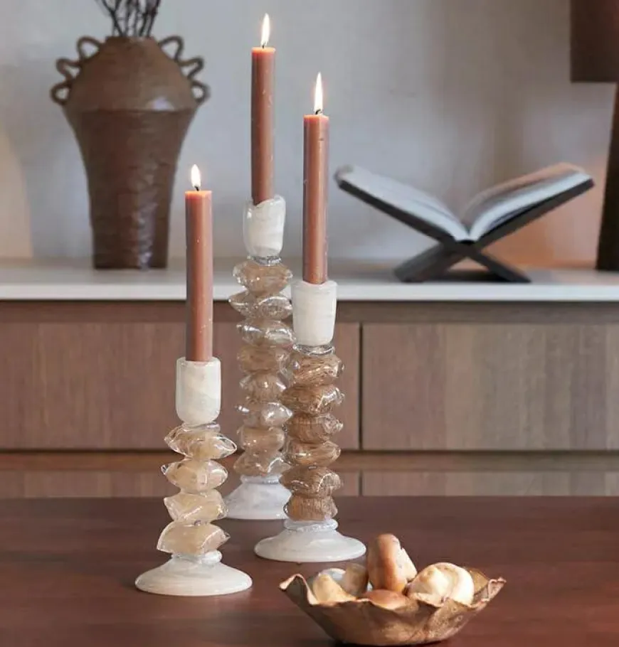 Light en Living Kandelaar Ø11,5X35 Cm ESTINA creme+bruin