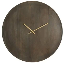 Light en Living Klok Ø56 cm VETI mango hout donker bruin+goud