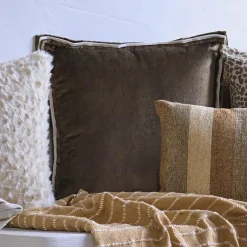 Light en Living Kussen 45x45 cm BAXLEY velvet groen+linnen naturel