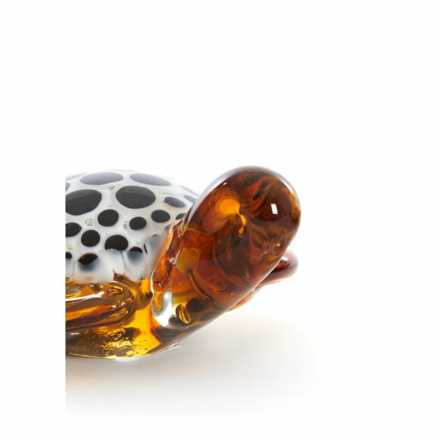 Light en Living Ornament 15,5x14,5x7 cm TURTLE glas amber+wit-zwart