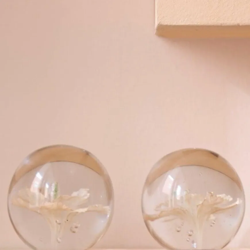 Light en Living Ornament Ø8x8 cm FLOWER glas lichtroze+groen