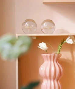 Light en Living Ornament Ø8x8 cm FLOWER glas lichtroze+groen