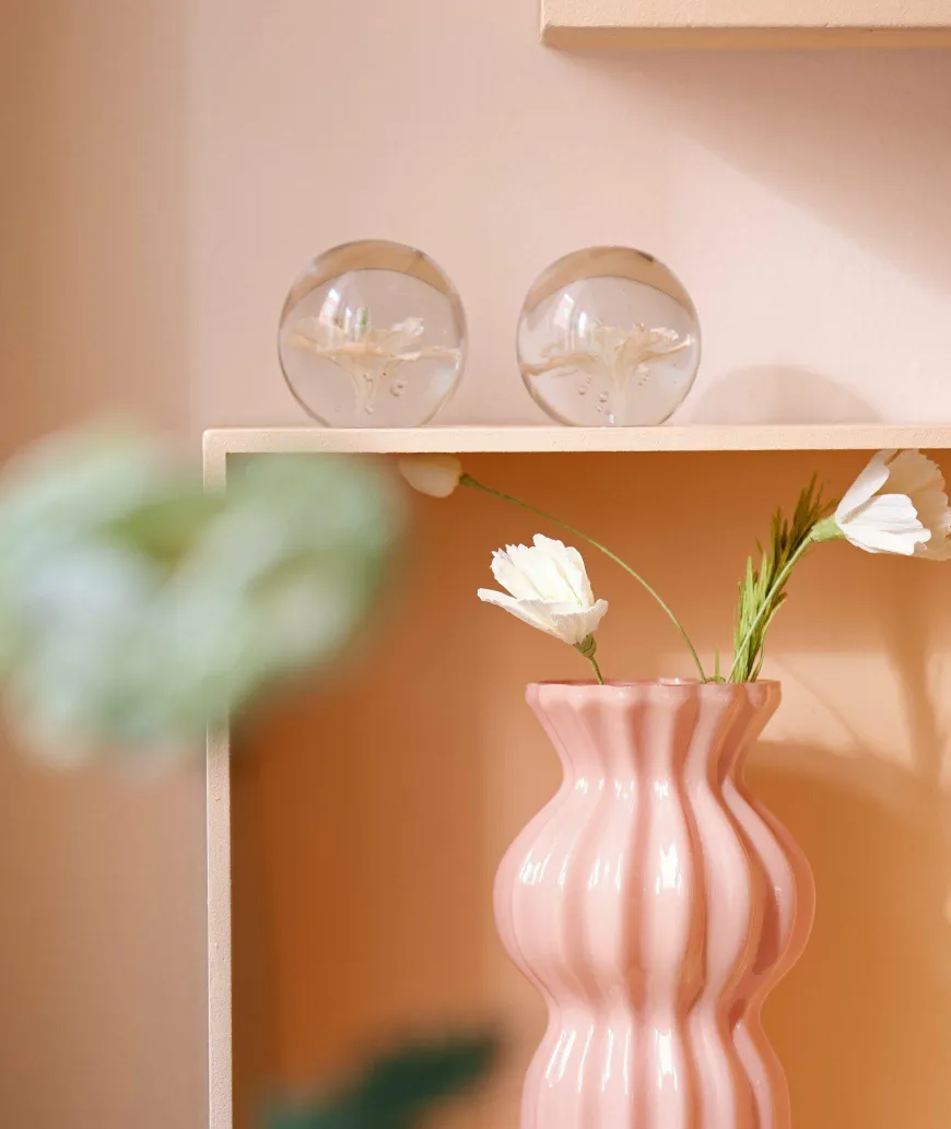 Light en Living Ornament Ø8x8 cm FLOWER glas lichtroze+groen