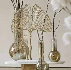 Light en Living Ornament op voet 36x10x48 cm LEAF goud+marmer wit
