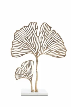 Light en Living Ornament op voet 36x10x48 cm LEAF goud+marmer wit