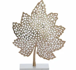 Light en Living Ornament op voet 28x8x35 cm LEAF goud+marmer wit
