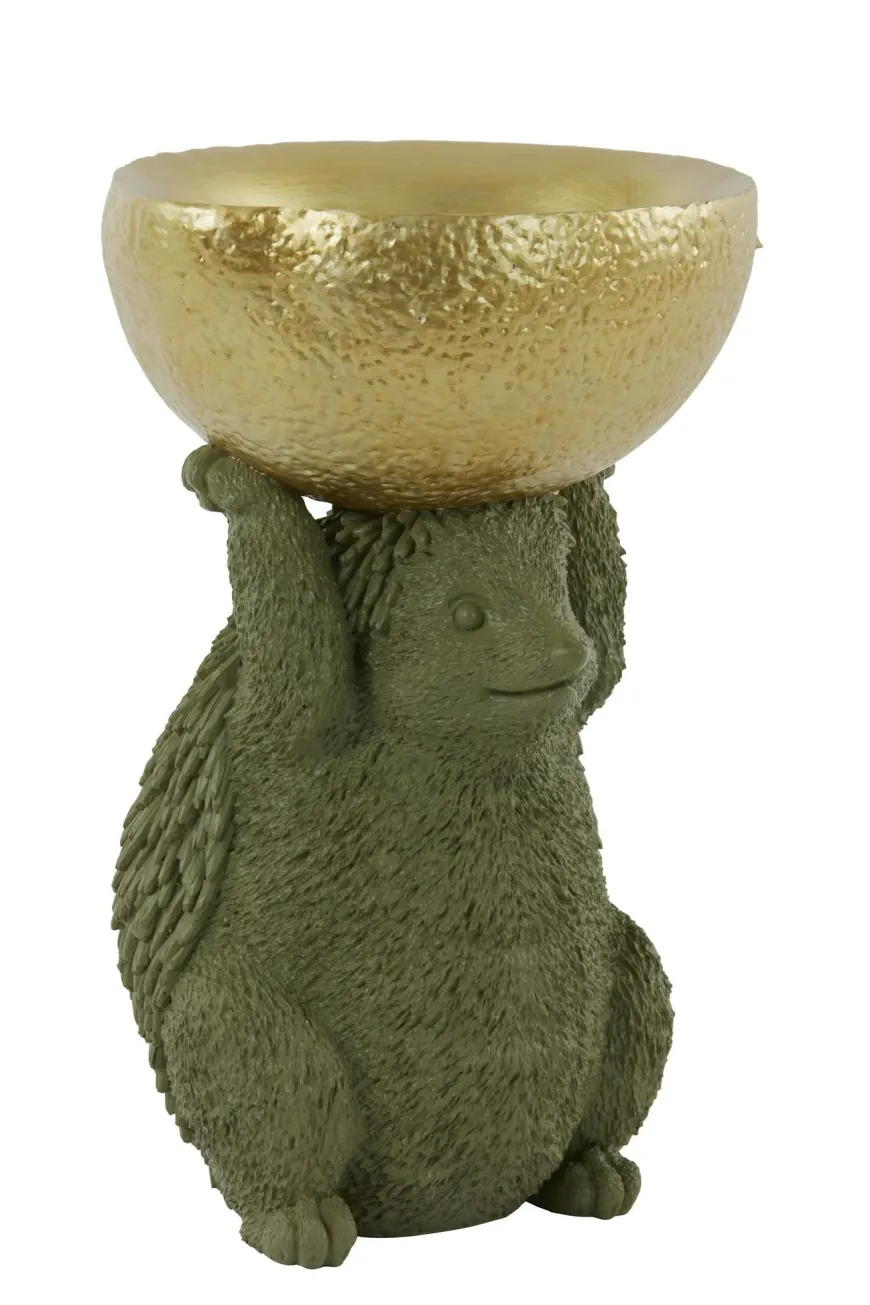 Light en Living Ornament 25x20,5x34,5 cm HEDGEHOG met olijf groen en goud