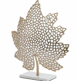 Light en Living Ornament op voet 22x8x30 cm LEAF goud+marmer wit