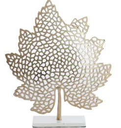 Light en Living Ornament op voet 22x8x30 cm LEAF goud+marmer wit