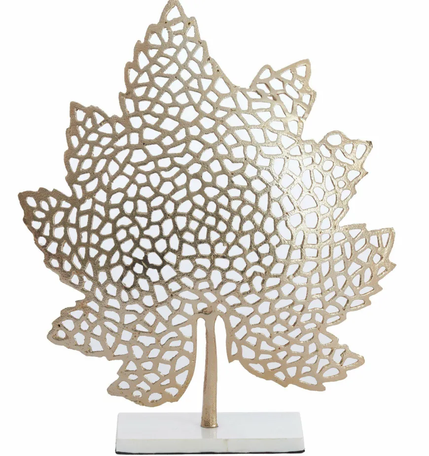Light en Living Ornament op voet 22x8x30 cm LEAF goud+marmer wit