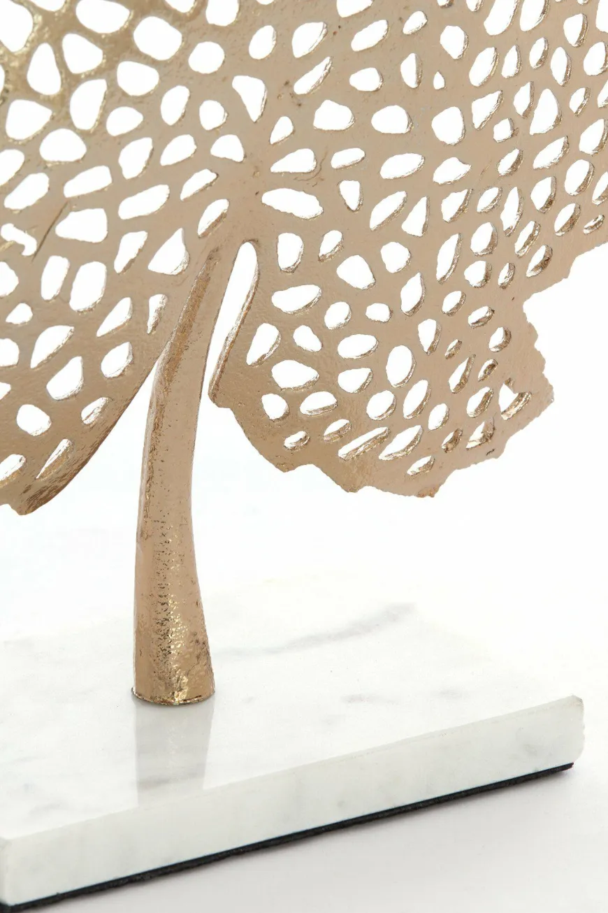Light en Living Ornament op voet 22x8x30 cm LEAF goud+marmer wit