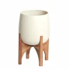 Light en Living Pot deco op voet Ø36x50 cm KARUNA hout+mat crème