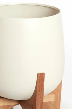 Light en Living Pot deco op voet Ø36x50 cm KARUNA hout+mat crème
