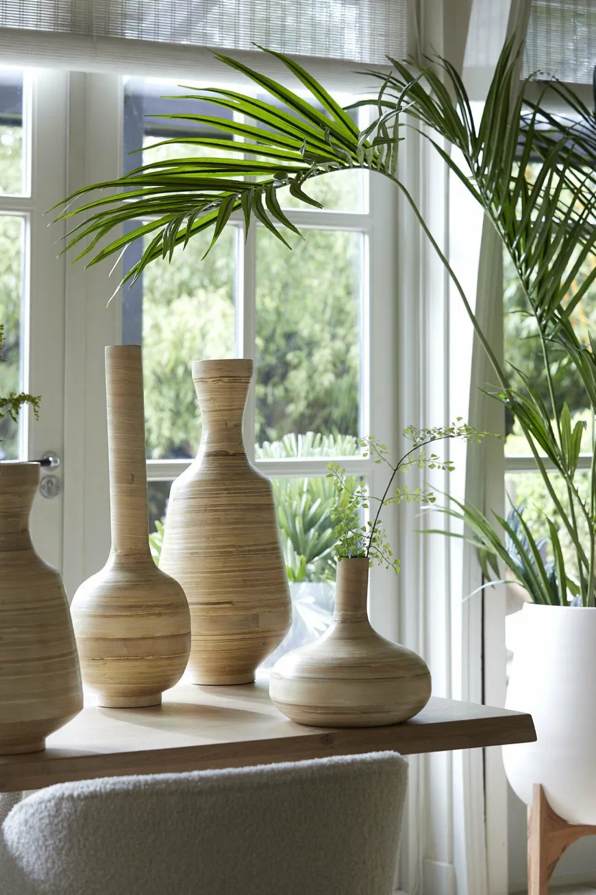 Light en Living Pot deco op voet Ø36x50 cm KARUNA hout+mat crème