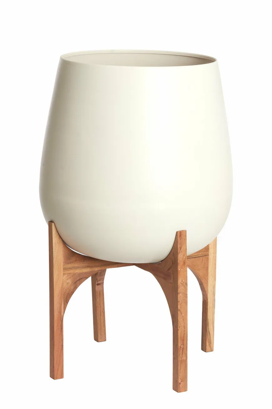 Light en Living Pot deco op voet Ø59x82 cm KARUNA hout+mat crème