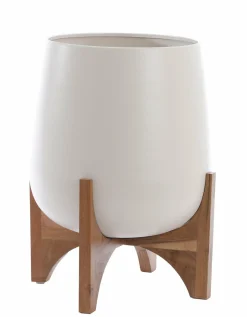Light en Living Pot deco op voet Ø44x53 cm KARUNA hout+mat crème