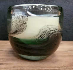 Light en Living Pot met kaars 9x9x9 cm OASIS glas groen zwart