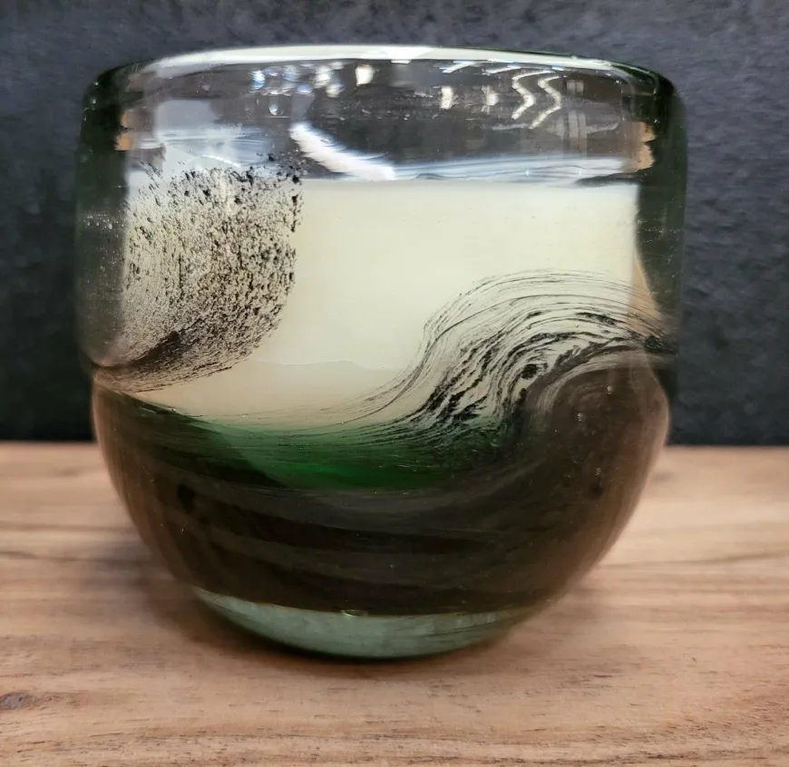 Light en Living Pot met kaars 9x9x9 cm OASIS glas groen zwart