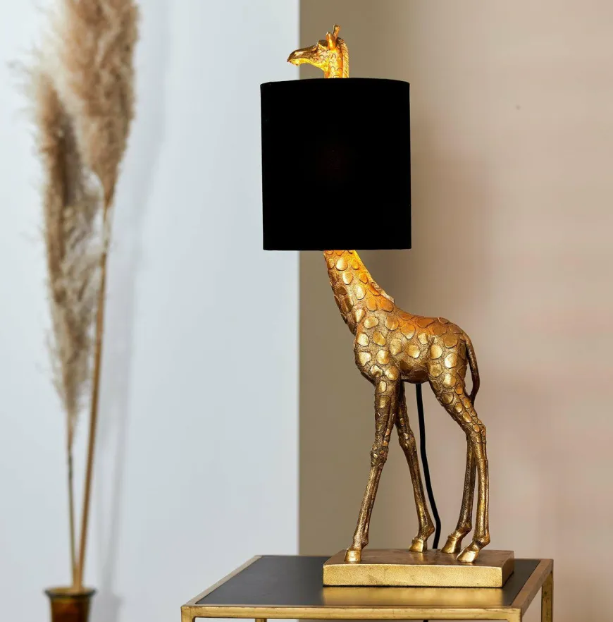 Light en Living Tafellamp 26x16x61 cm GIRAFFE antiek brons+velvet zwart