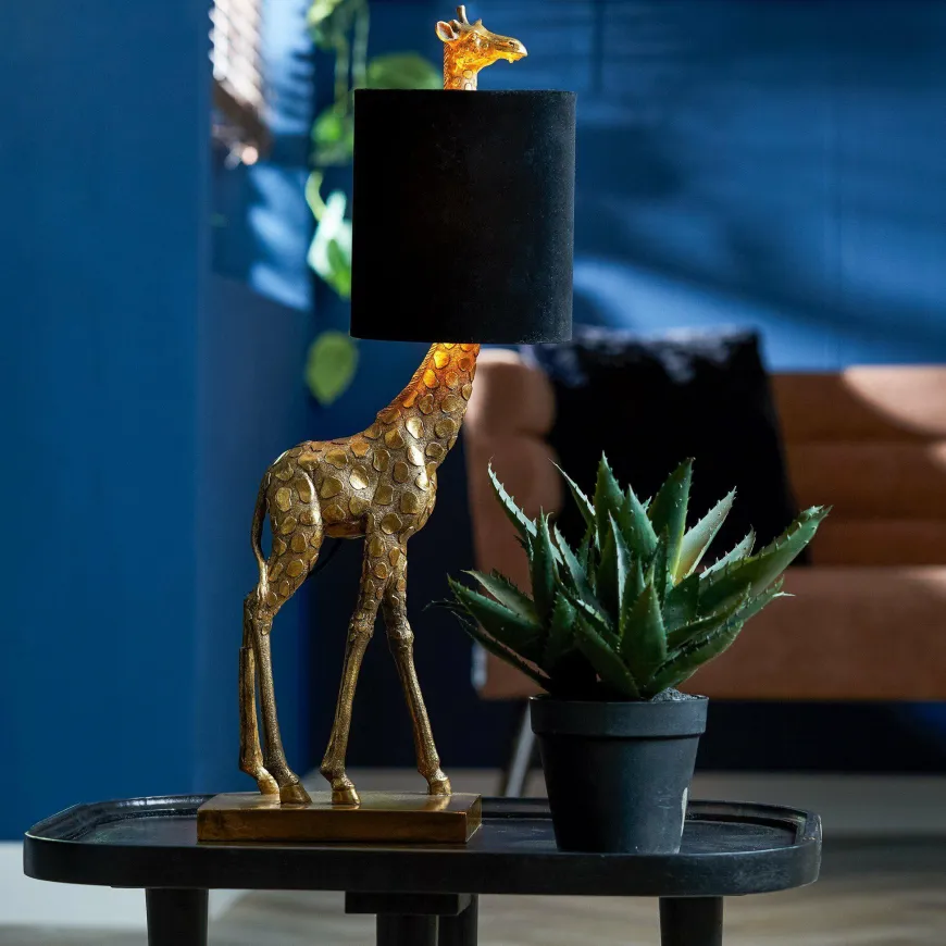 Light en Living Tafellamp 26x16x61 cm GIRAFFE antiek brons+velvet zwart