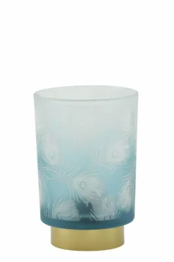 Light en Living Tafellamp LED PEACOCK glas turquoise+goud - 2 maten
