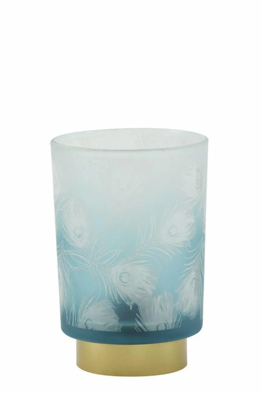 Light en Living Tafellamp LED PEACOCK glas turquoise+goud - 2 maten
