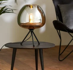 Light en Living Tafellamp Ø30x43 cm MAYSON mat zwart+glas smoke