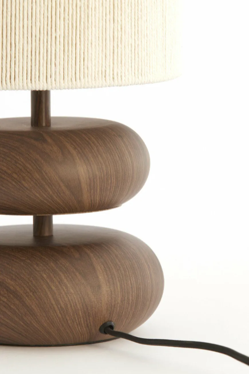 Light en Living Tafellamp Ø22x50,5 cm DANIALO hout print donkerbruin+touw crème